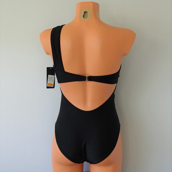 Rachel Roy One Piece One Shoulder Black Swimsuit - Picture 3 of 4